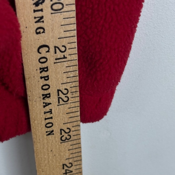 VTG 90s Lands End Red Fleece Hooded Jacket L Long Full Zip Pockets Fall Cabin - Picture 10 of 11